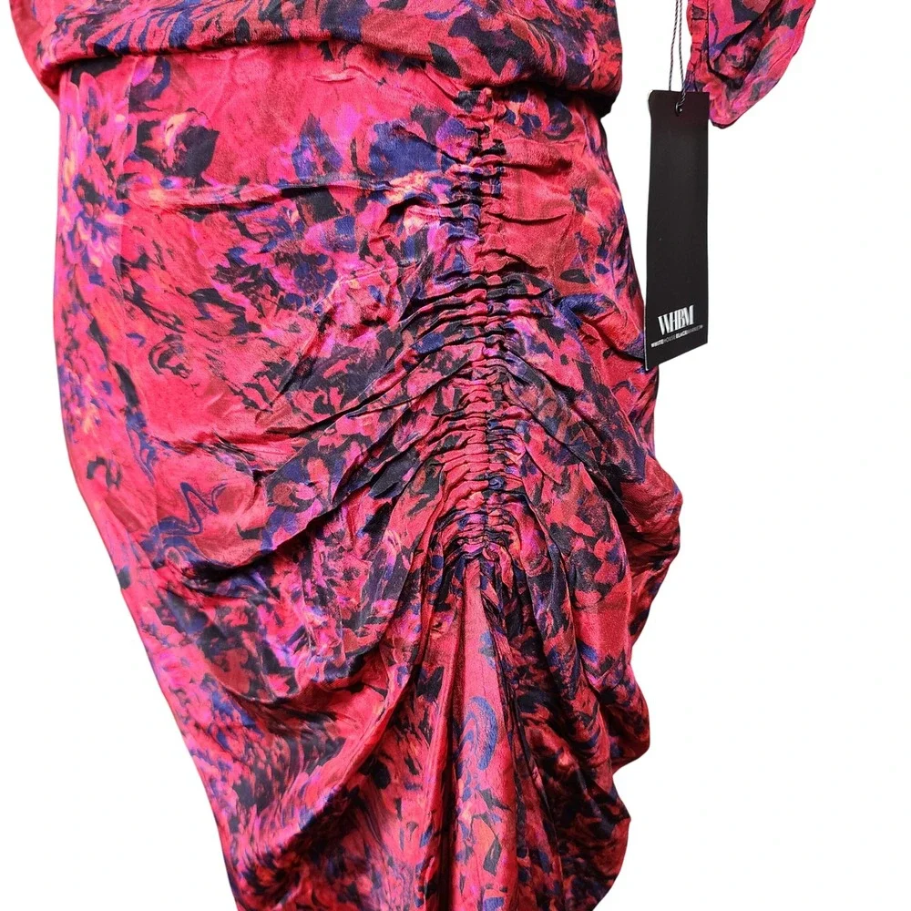 White House Black Market Ruched Midi Dress Kaleidoscope M Indulgent Red Sz 6 NEW